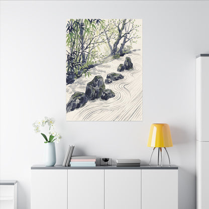 Dappled Rock Garden Canvas Art - Zen Mono No Aware