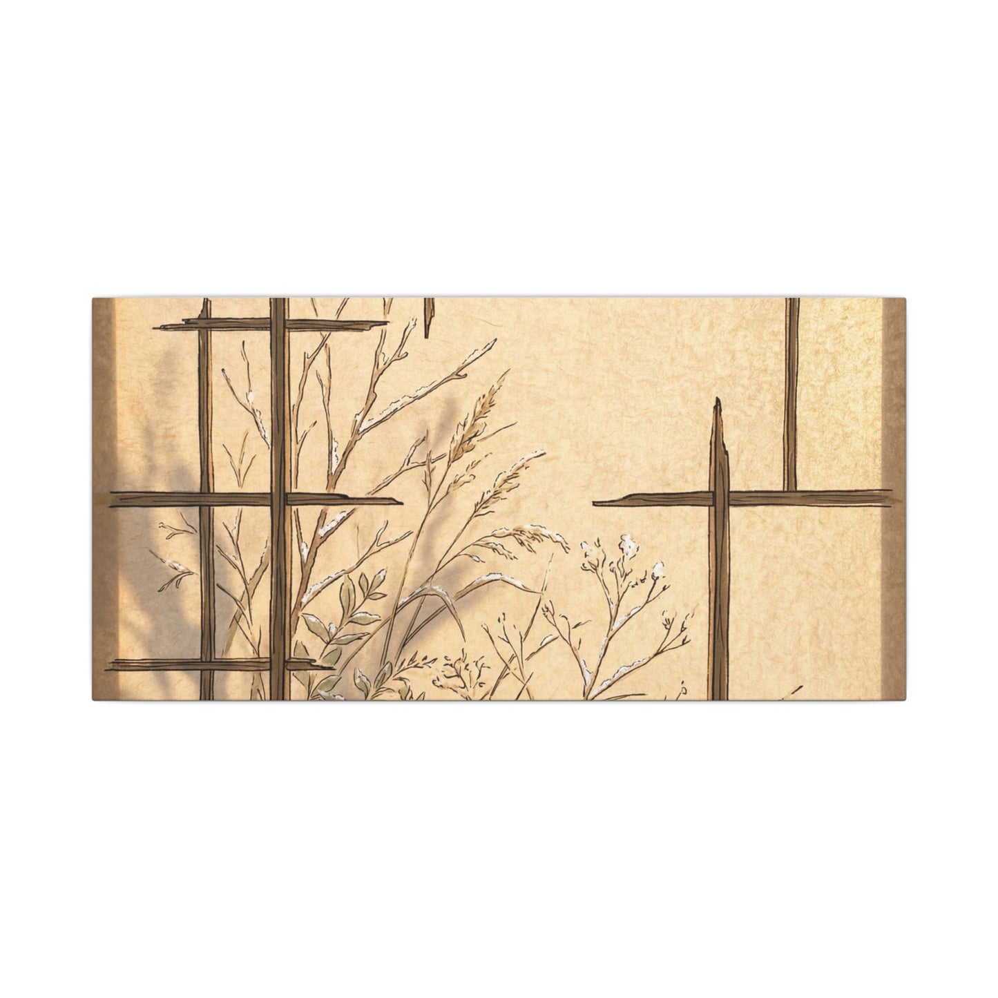 Shoji Screen Canvas Art | Winter Japandi Minimal Line Art