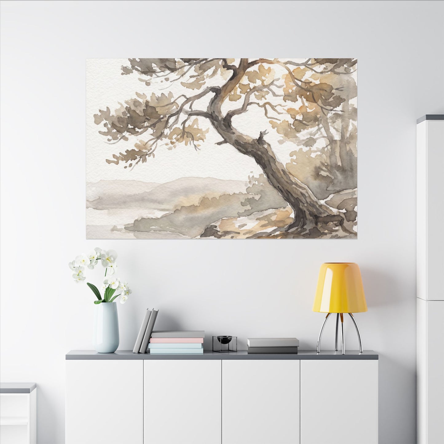 Pine Tree Watercolor Canvas Art | Elegant Japandi Art