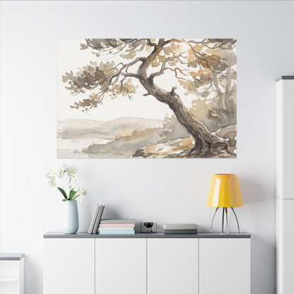 Pine Tree Watercolor Canvas Art | Elegant Japandi Art