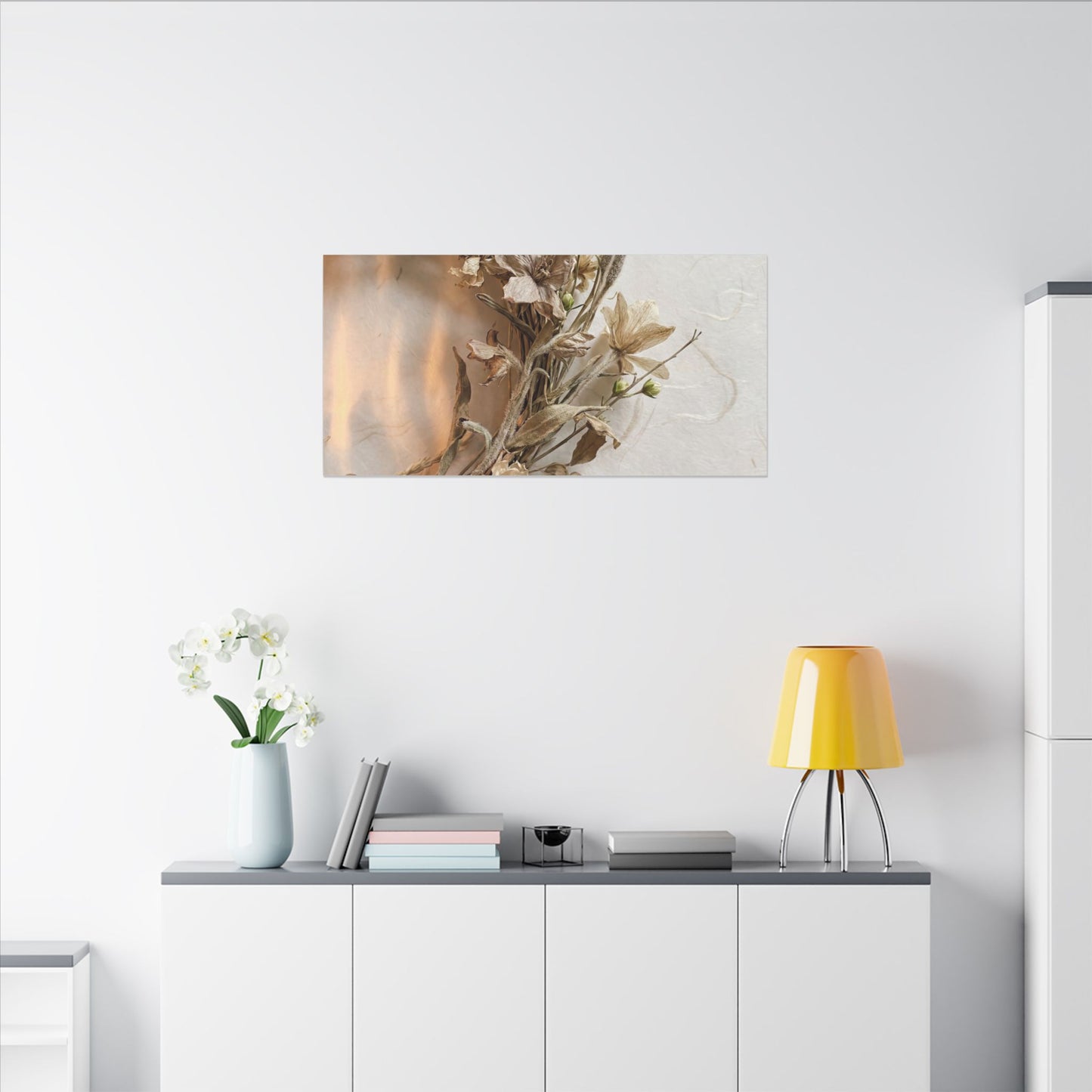 Dried Flowers Japanese Pattern Canvas Art | Neutral Japandi Art