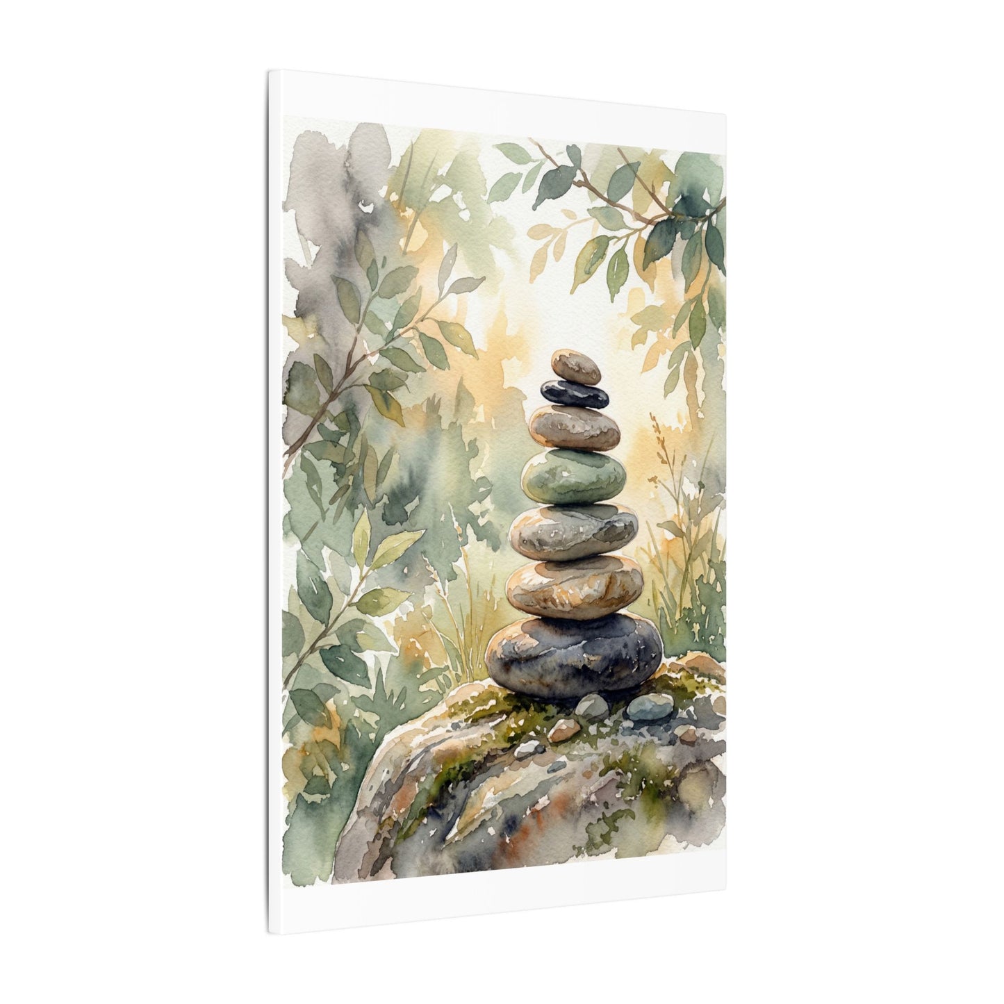 Golden Hour River Stones Canvas Art - Japandi Mono No Aware