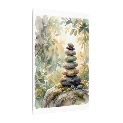 Golden Hour River Stones Canvas Art - Japandi Mono No Aware