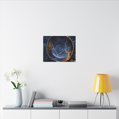 Kintsugi Ceramic Bowl in Moonlight | Crackle Gold Canvas Art