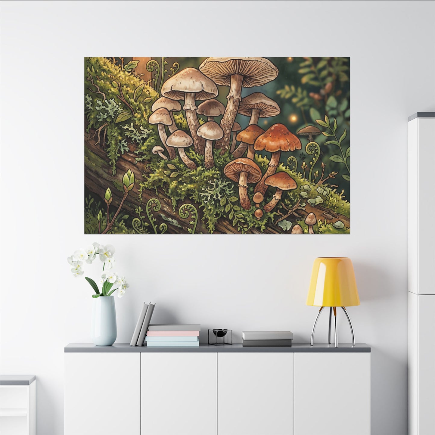 Spring Wild Mushrooms Herbarium Canvas Art | Rustic Decor