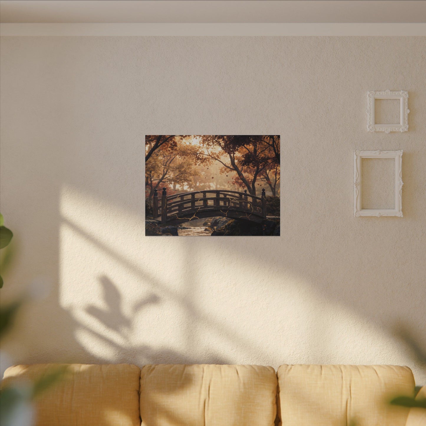 Autumn Wooden Bridge Gold Vein Canvas Art | Resilient Decor