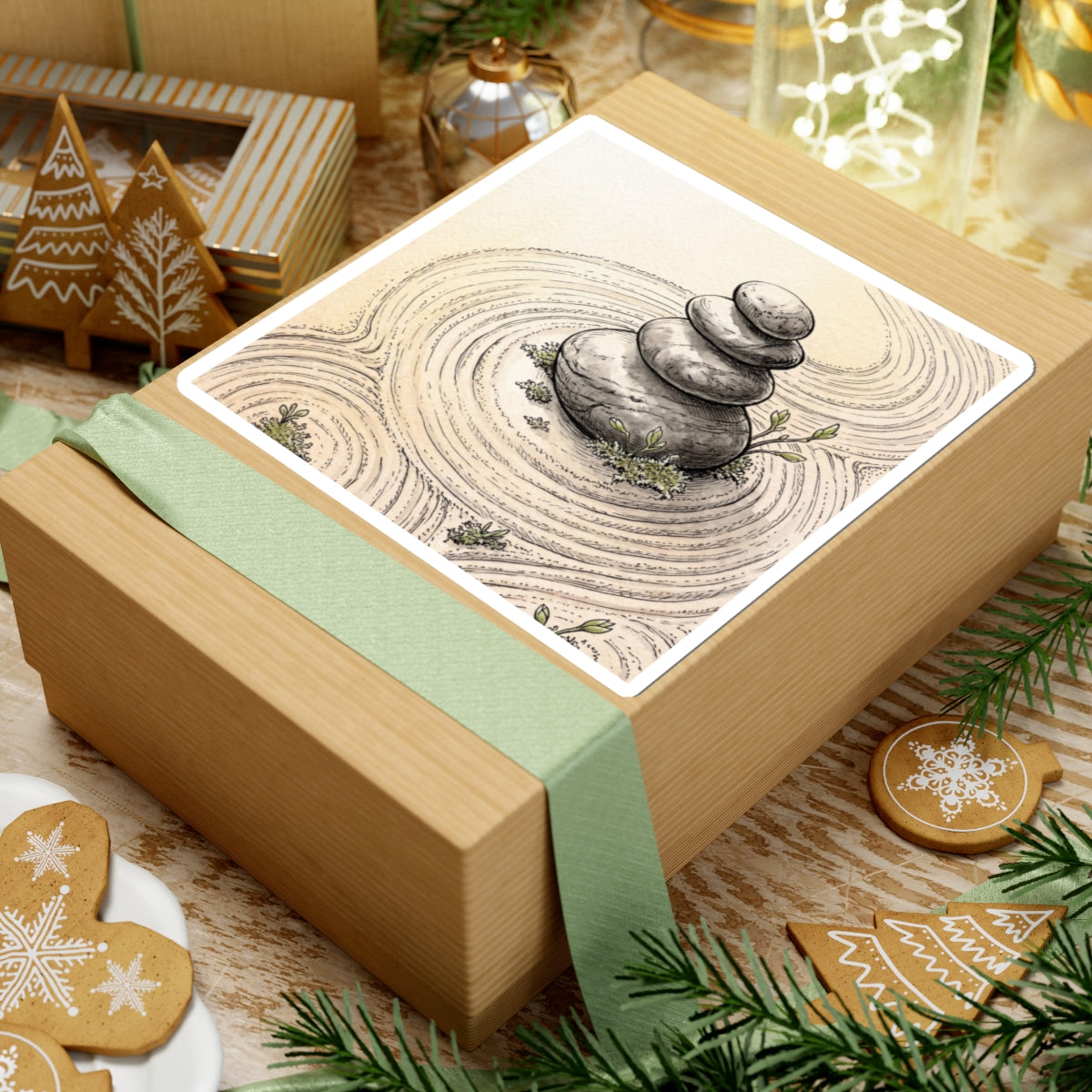 Zen River Stones in Golden Hour | Karesansui Sticker Art Print