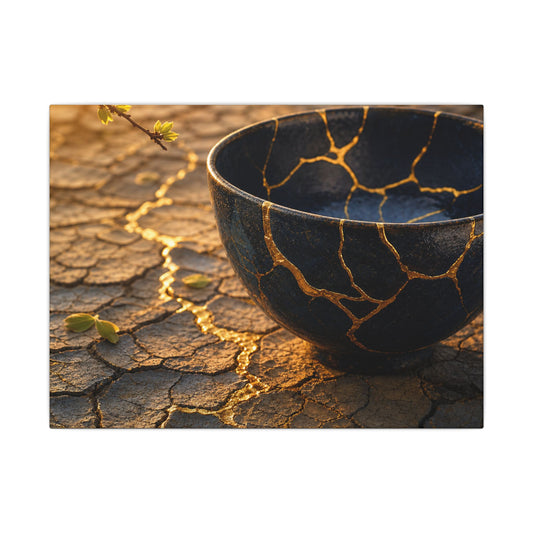 Golden Hour Cracked Earth Canvas Art - Kintsugi Fukinsei