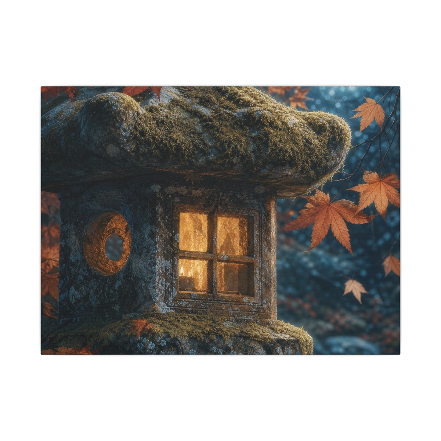 Autumn Stone Lantern Forest Whimsy Canvas Art | Earthy Decor
