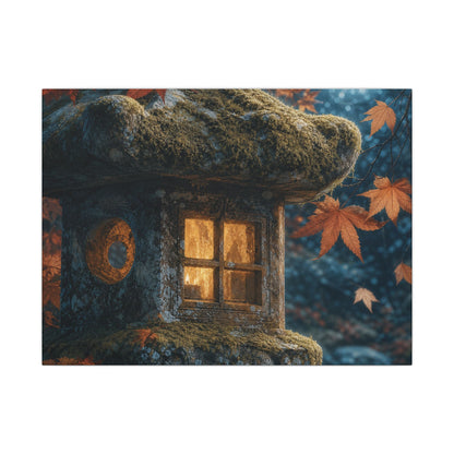 Autumn Stone Lantern Forest Whimsy Canvas Art | Earthy Decor