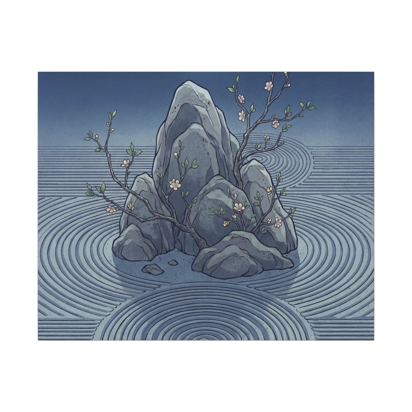 Spring Rock Garden Ukiyo E Inspired Canvas Art | Tranquil Decor
