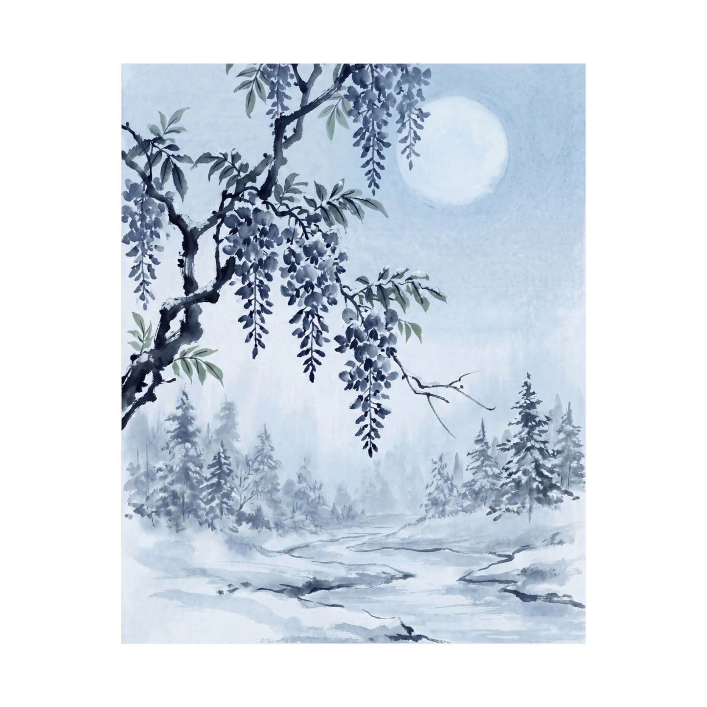 Moonlight Wisteria Wall Art Print - Zen Seijaku