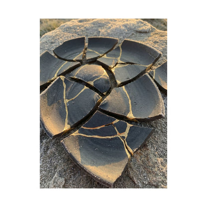 Broken Pottery Wall Art Print | Winter Kintsugi Gold Vein Art