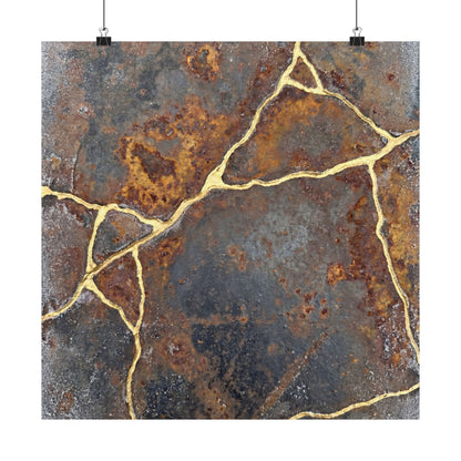 Kintsugi Rust Patina in Overcast | Gold Repair Wall Art Print