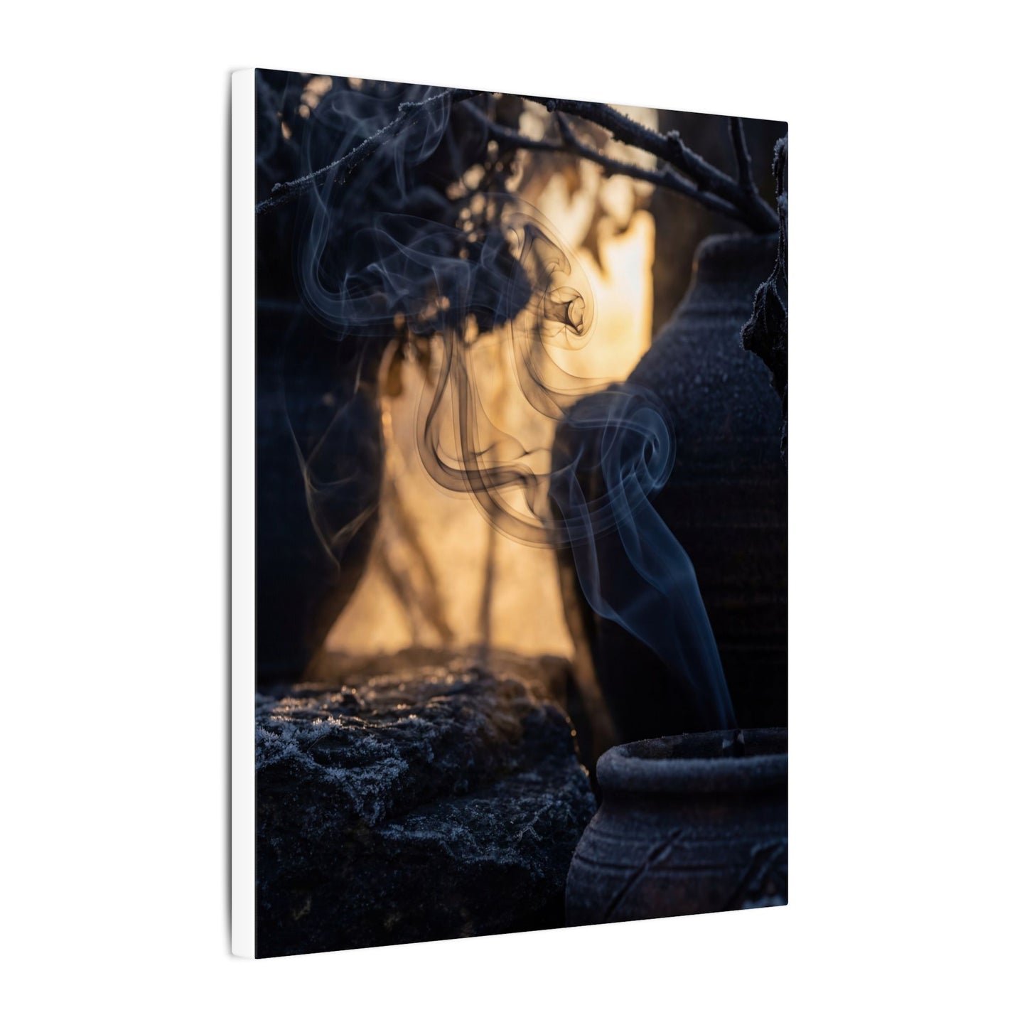 Incense Smoke Canvas Art | Winter Dark Japandi Shadow Zen Art
