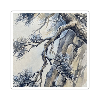 Japandi Pine Tree in Moonlight | Watercolor Sticker