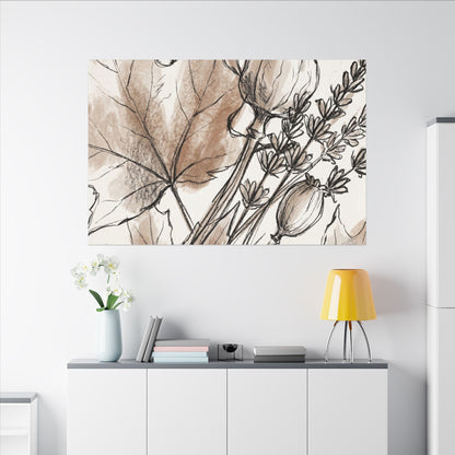 Neutral Dried Flowers Canvas Art - Minimal Line Japandi