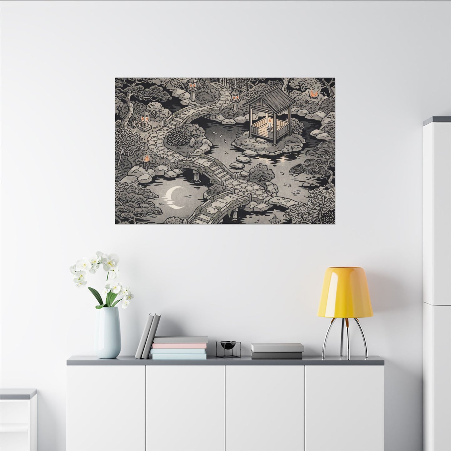 Moonlit Garden Ukiyo E Inspired Canvas Art | Serene Zen Art