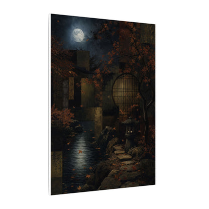 Moonlight Moonlit Garden Canvas Art - Dark Japandi Shibui