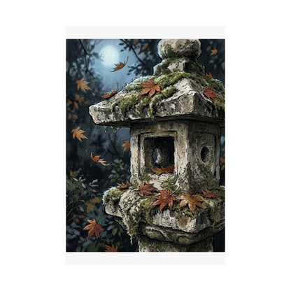 Autumn Stone Lantern Minimal Line Wall Art Print | Warm Decor