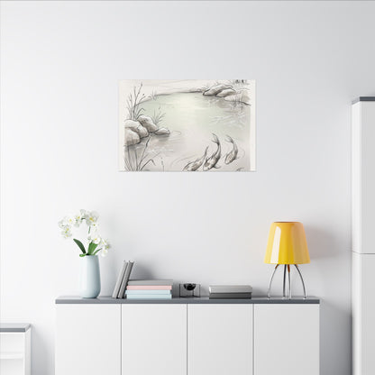 Koi Pond Minimal Line Canvas Art | Cozy Japandi Art