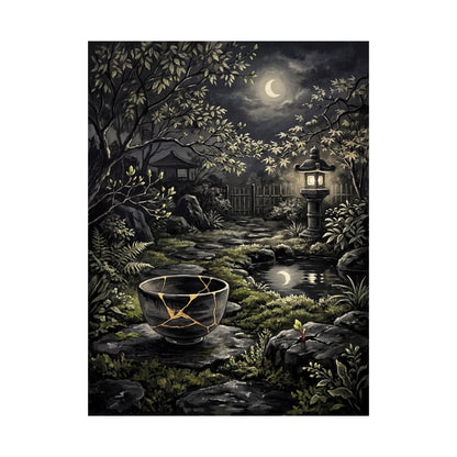 Kintsugi Moonlit Garden in Dappled | Gold Repair Wall Art Print