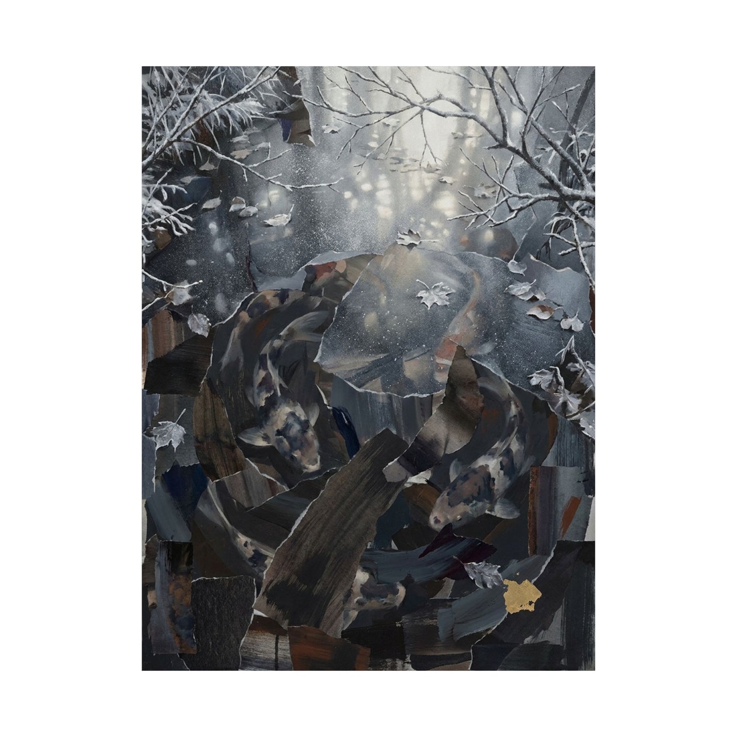 Koi Pond Wall Art Print | Winter Dark Japandi Shadow Zen Art
