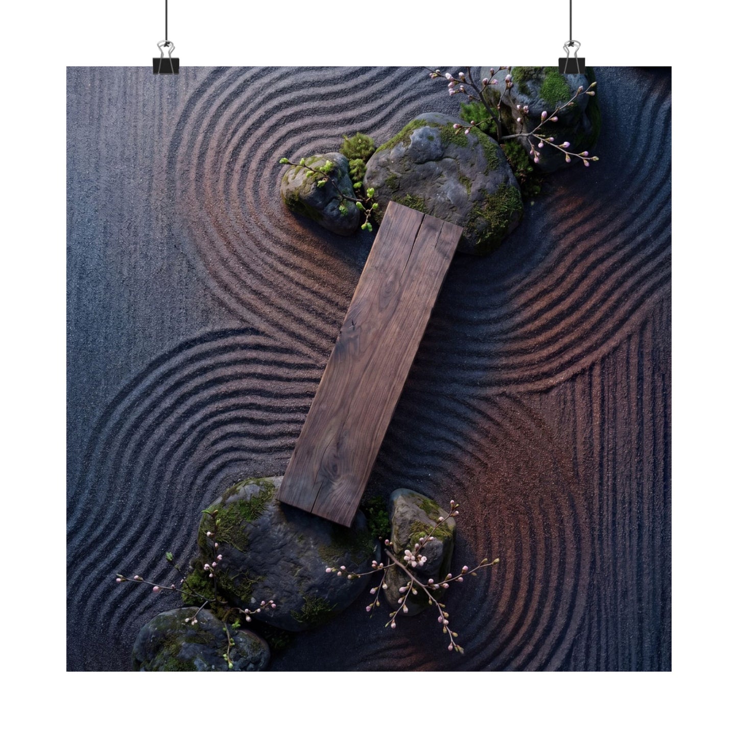 Rock Garden Moody Minimal Wall Art Print | Moody Dark Japandi Art