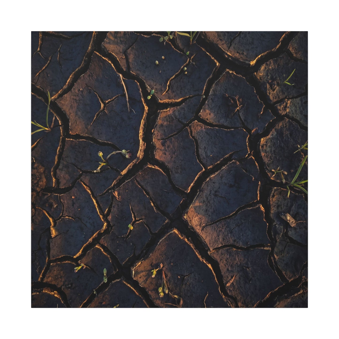 Cracked Earth Moody Minimal Canvas Art | Luxurious Dark Japandi Art