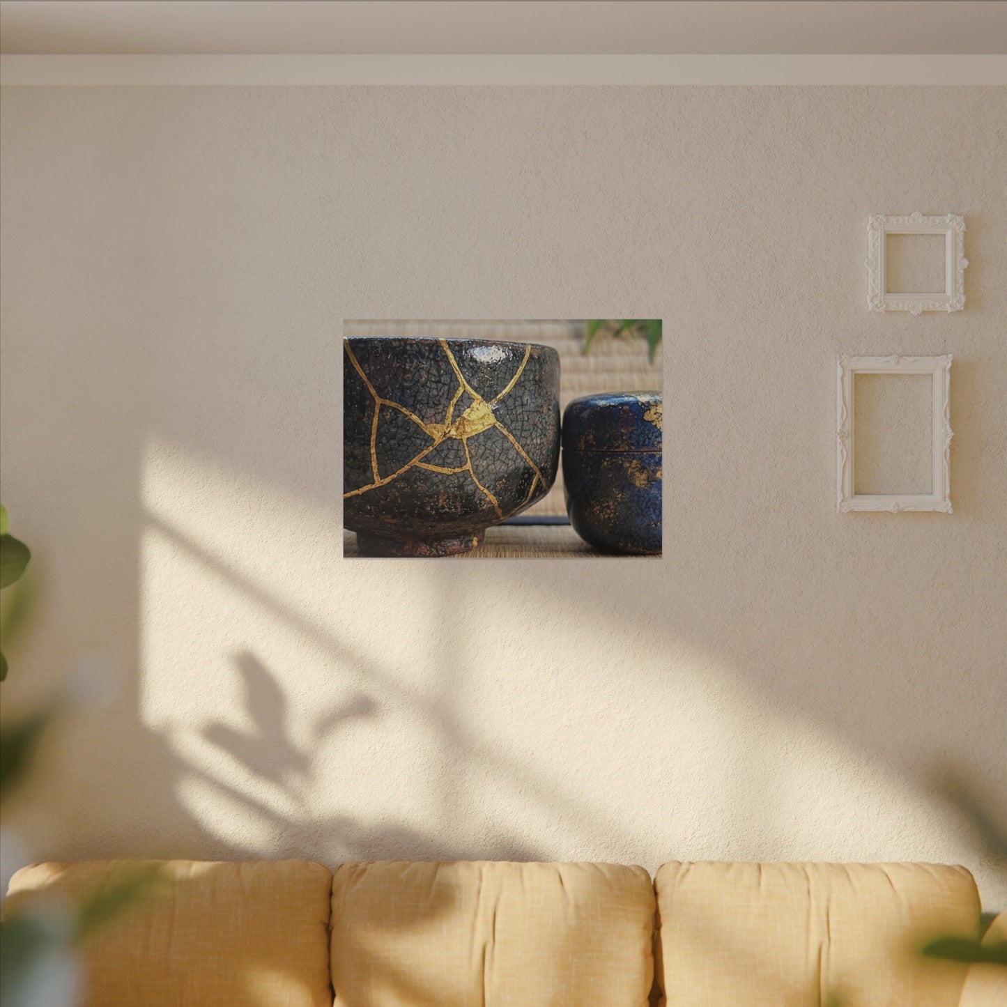 Tea Ceremony Crackle Gold Canvas Art | Philosophical Kintsugi Art