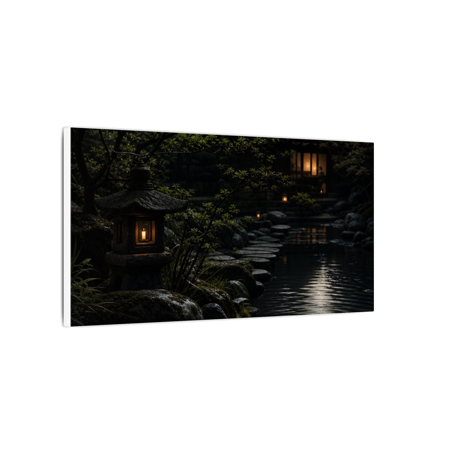 Moonlit Garden Shadow Zen Canvas Art | Sophisticated Dark Japandi Art
