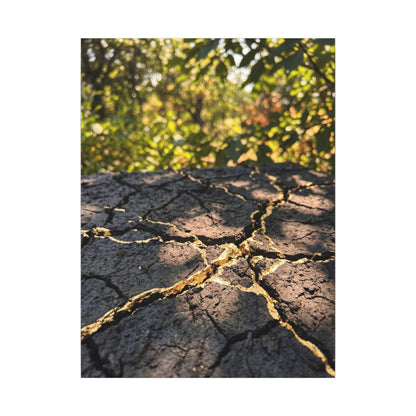 Shibui Cracked Earth Canvas Art - Kintsugi Gold Repair