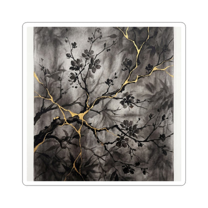 Cherry Blossom Crackle Gold Sticker | Healing Kintsugi Art Art Print