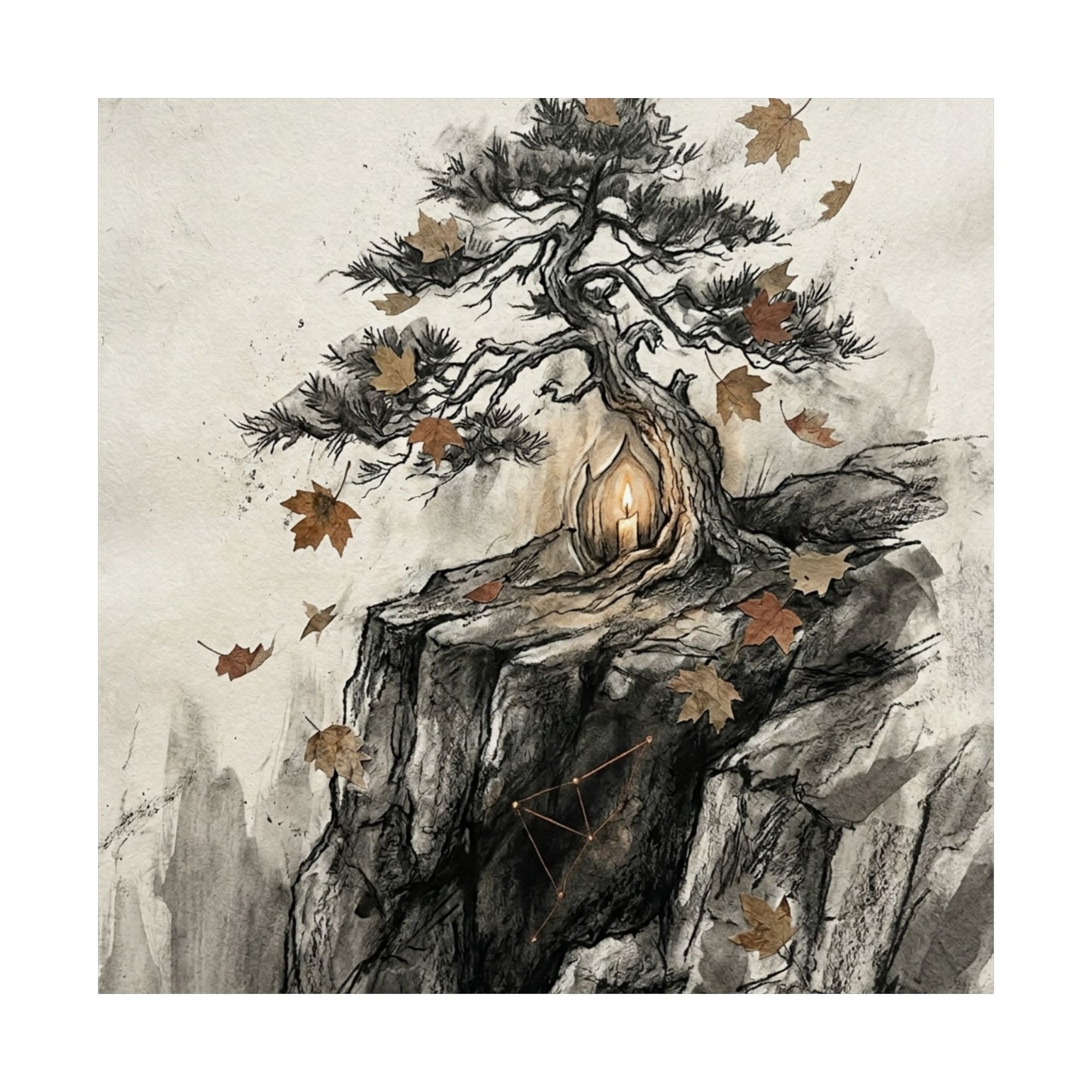 Pine Tree Autumn Wall Art Print | Japandi Elegant Design