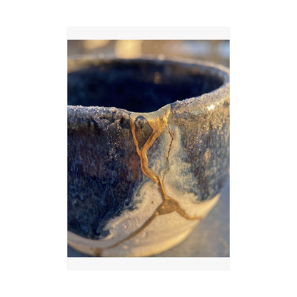 Kintsugi Ceramic Bowl in Golden Hour | Gold Vein Wall Art Print