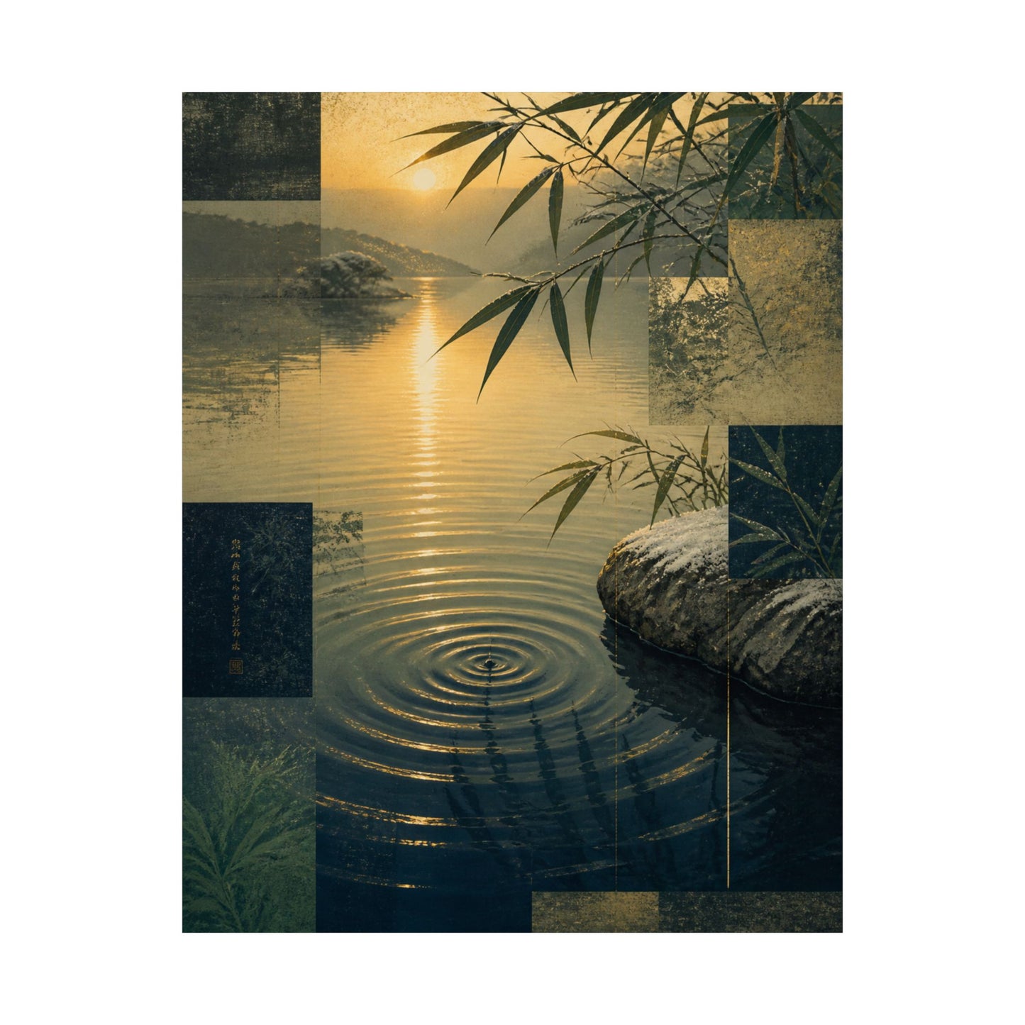 Winter Water Ripple Ukiyo E Inspired Wall Art Print | Tranquil Decor