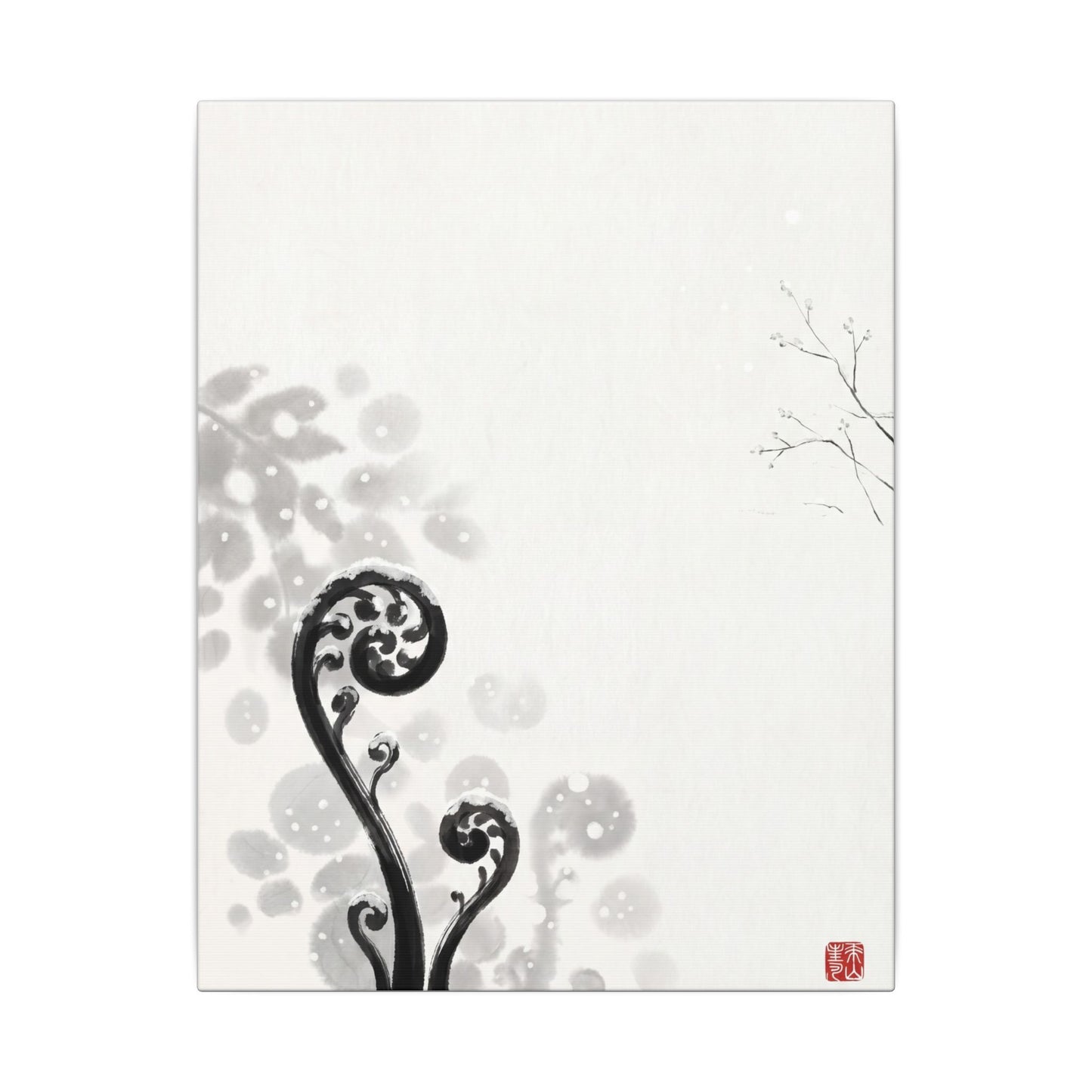 Winter Fern Unfurling Ukiyo E Inspired Canvas Art | Peaceful Decor