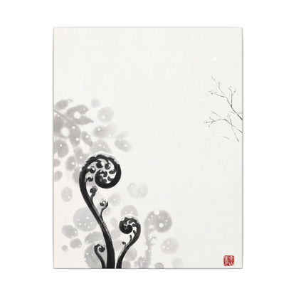 Winter Fern Unfurling Ukiyo E Inspired Canvas Art | Peaceful Decor