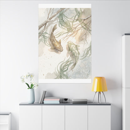 Koi Pond Canvas Art | Winter Japandi Watercolor Art