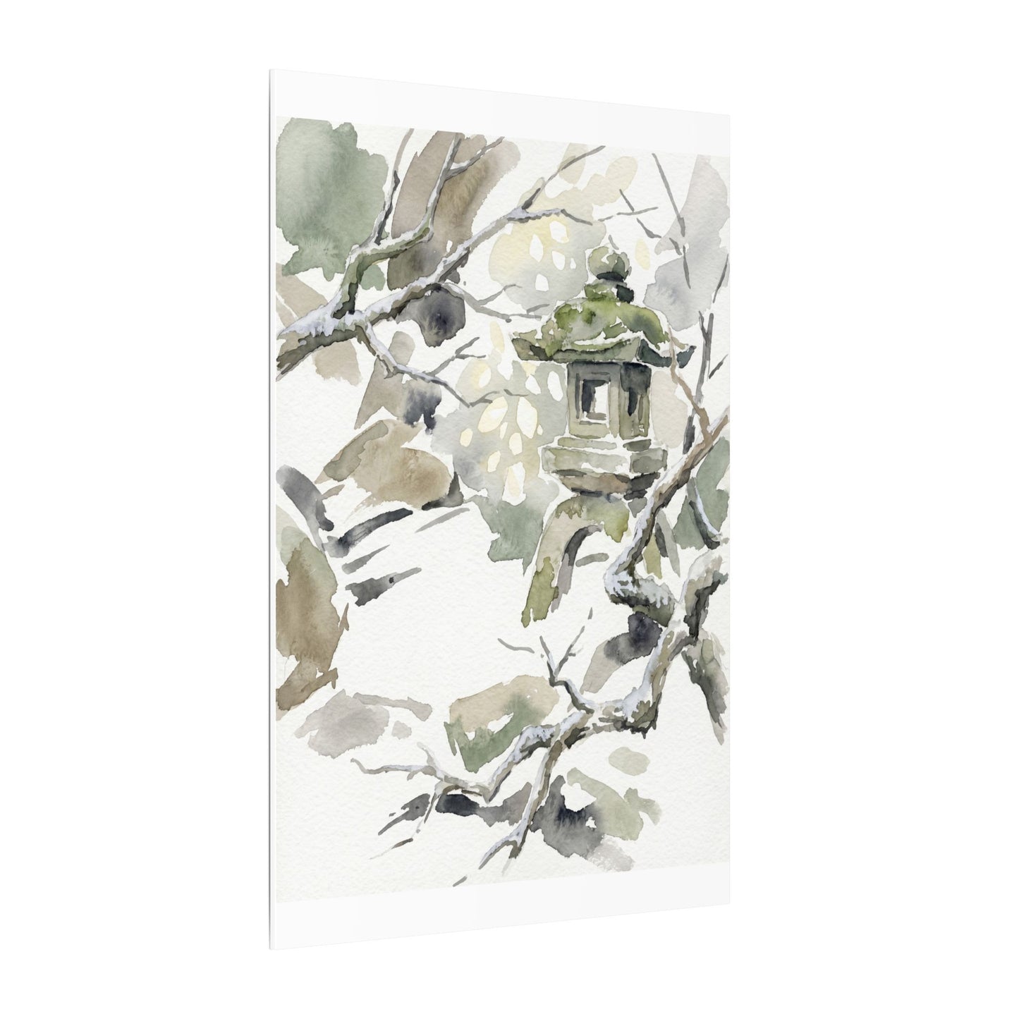 Elegant Stone Lantern Canvas Art - Watercolor Japandi