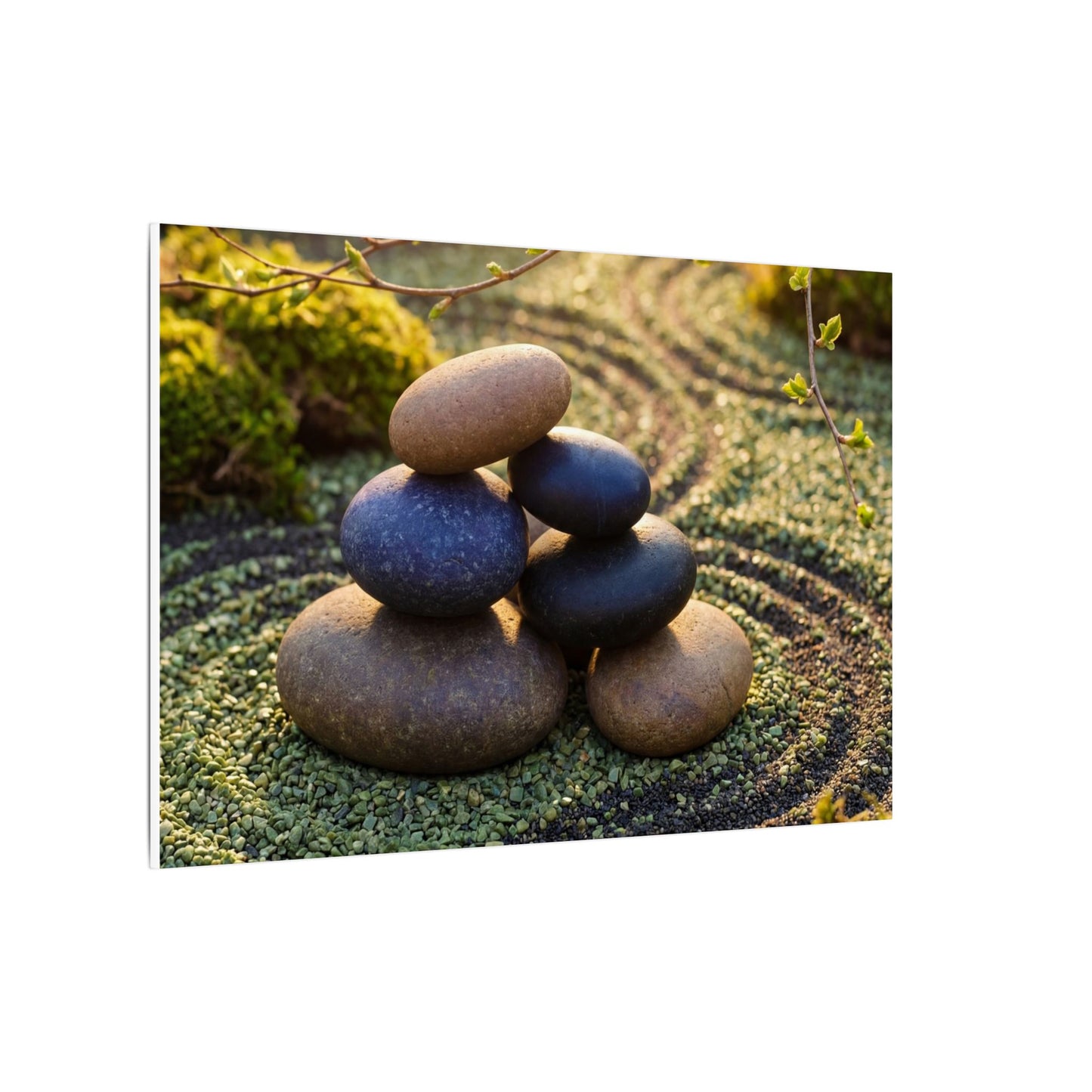 Zen River Stones in Golden Hour | Karesansui Canvas Art