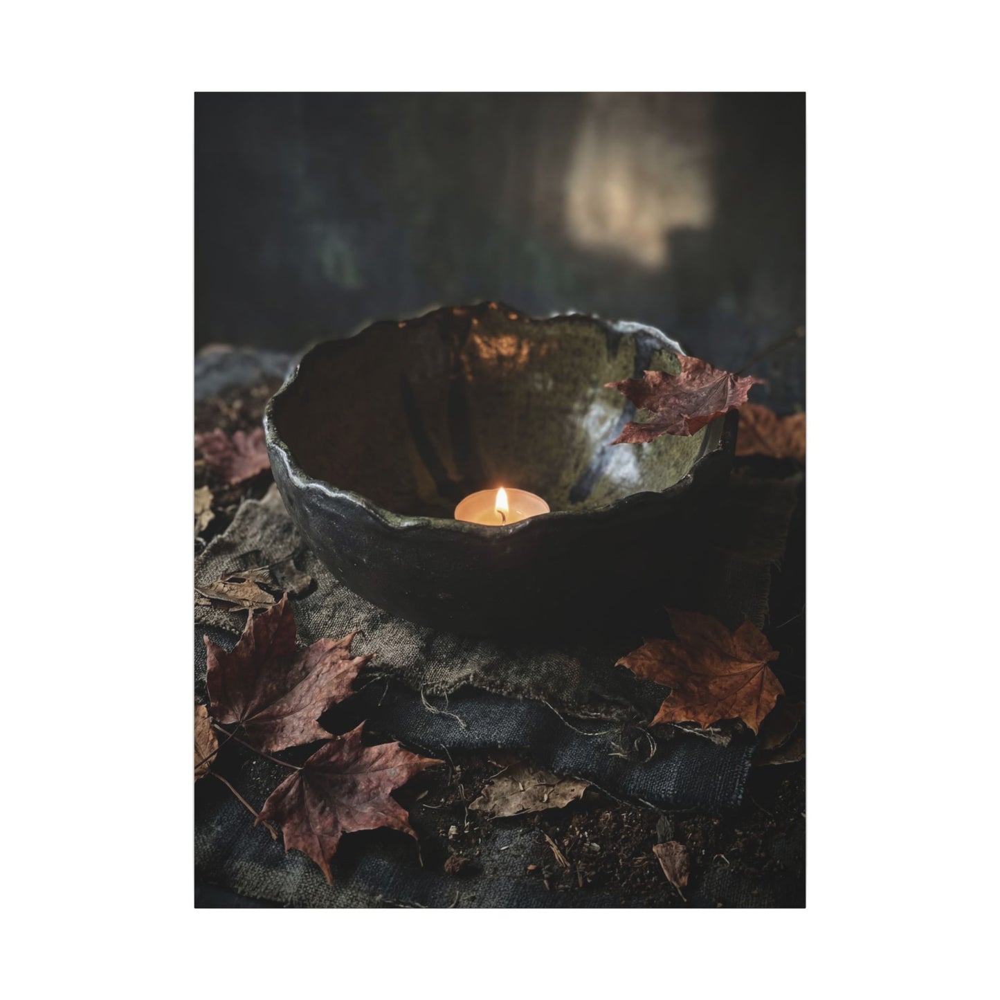 Candlelight Ceramic Bowl Canvas Art - Dark Japandi Kanso
