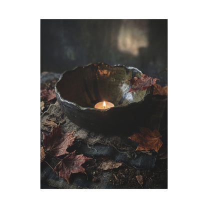 Candlelight Ceramic Bowl Canvas Art - Dark Japandi Kanso