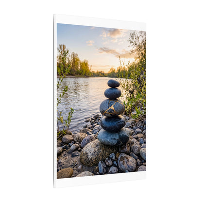 Kintsugi River Stones in Golden Hour | Gold Vein Canvas Art