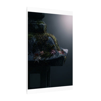 Stone Lantern Moody Minimal Canvas Art | Sophisticated Dark Japandi Art