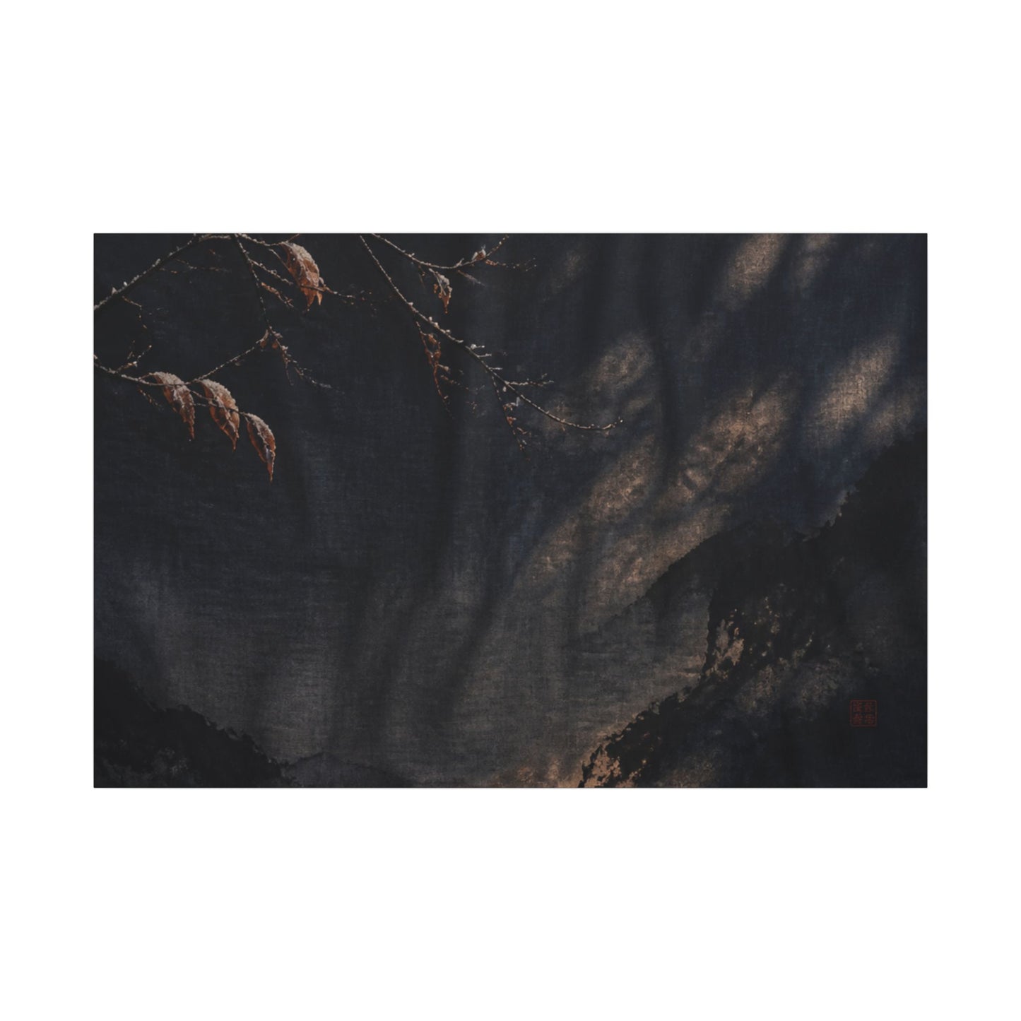 Atmospheric Silk Drape Canvas Art - Charcoal Ink Dark Japandi