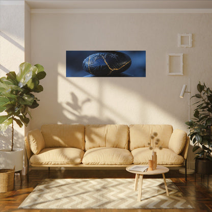 River Stones Canvas Art | Winter Kintsugi Gold Repair Art