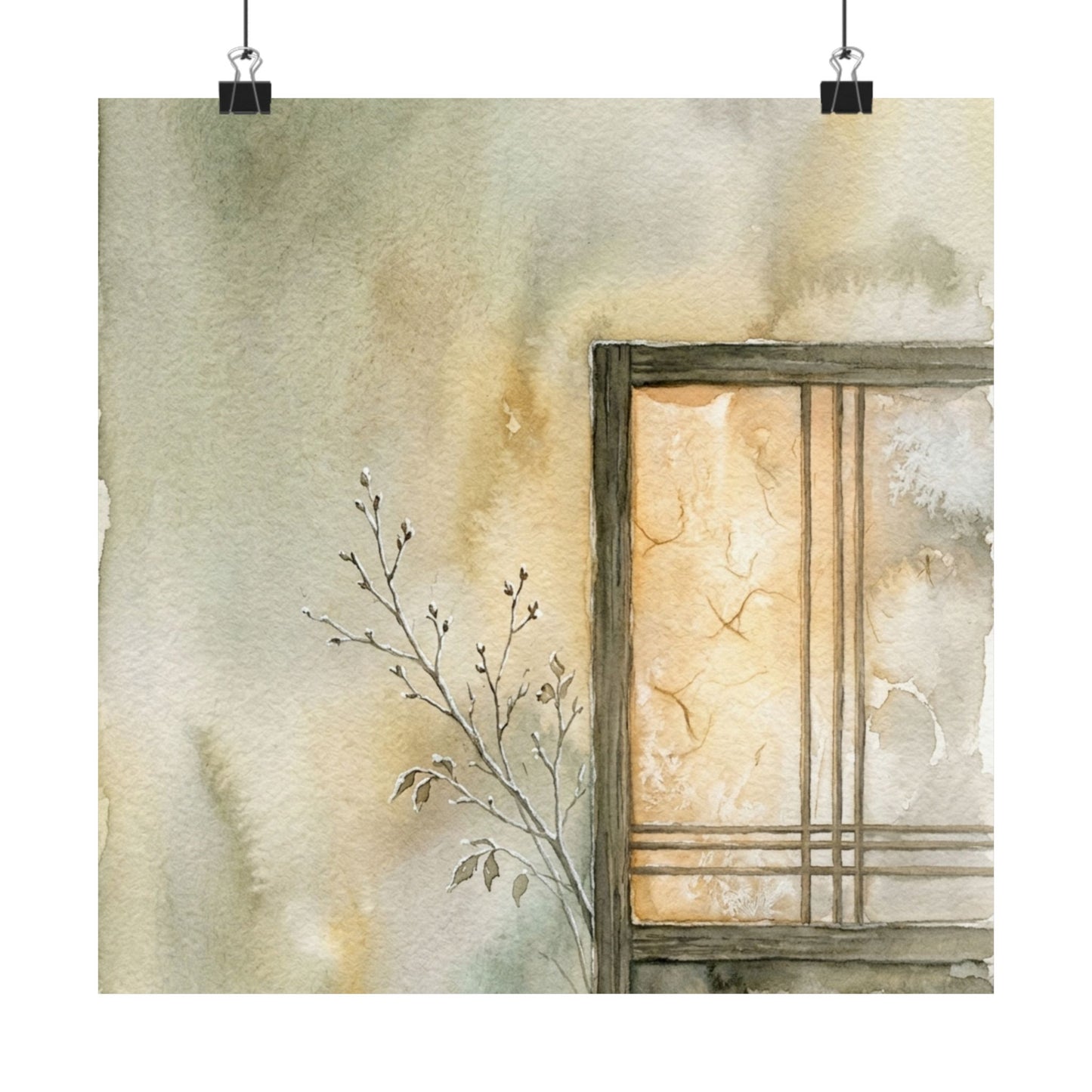 Shoji Screen Winter Wall Art Print | Japandi Earthy Design