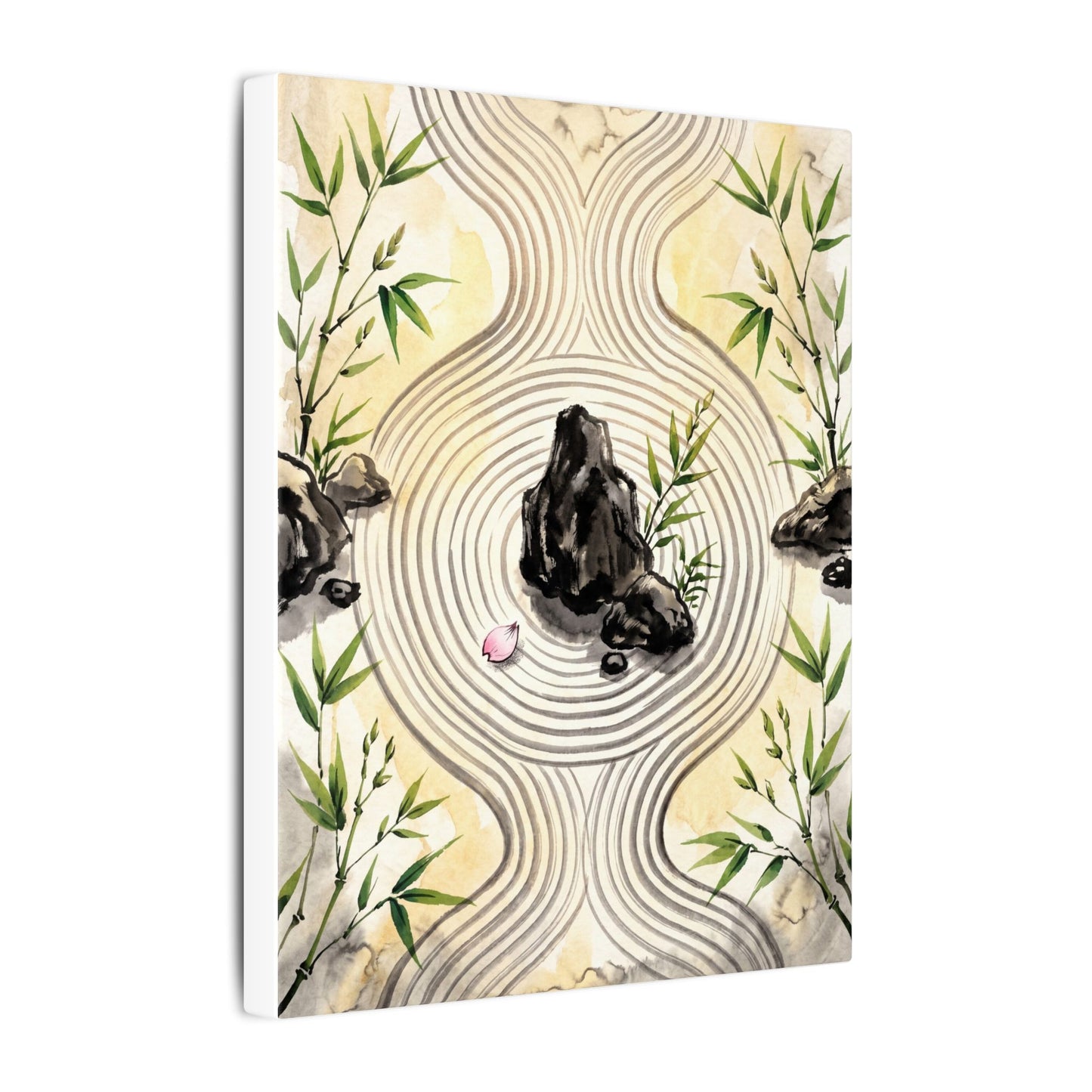Zen Rock Garden in Golden Hour | Sumi E Canvas Art