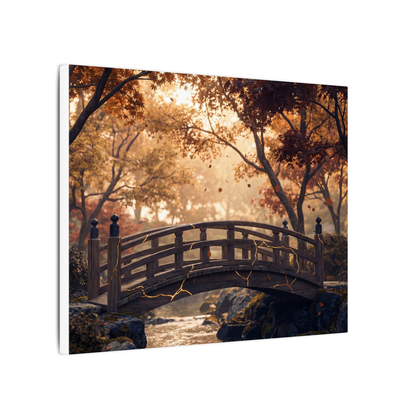 Autumn Wooden Bridge Gold Vein Canvas Art | Resilient Decor
